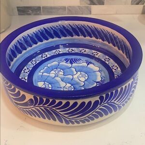 Hand Crafted Blue and White Decor Accent Bowl